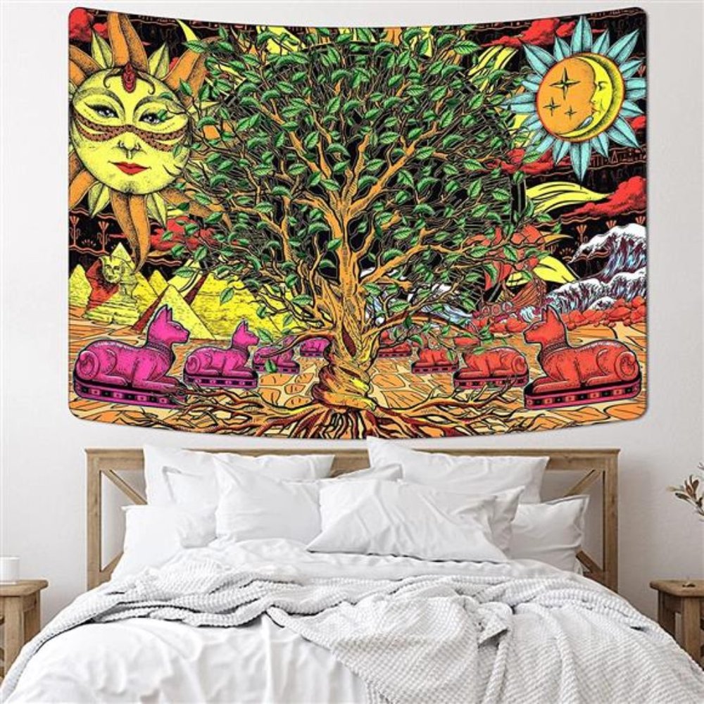 Psychedelic Tree Tapestry Tree of Life Tapestry Trippy Sun Tapestry Ancient - Picture 4 of 7